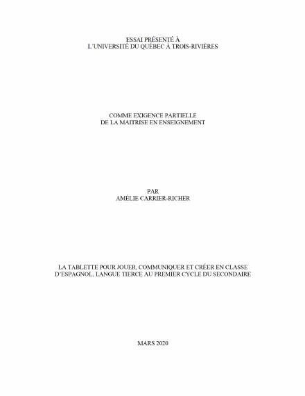 Page couverture du document de Carrier-Richer, Amélie